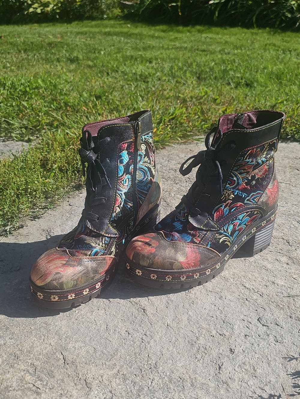 Spring Step L'artiste Floral Multi-Color Women's Lace-Up Zip Ankle Boots 38 / 8